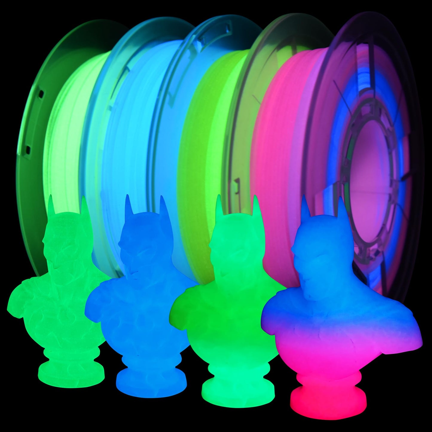 RAMBERY Glow in The Dark 3D Printer Filament Bundle Multicolour Blue Red Yellow Green PLA Filament 1.75mm Luminous 3D Printing F