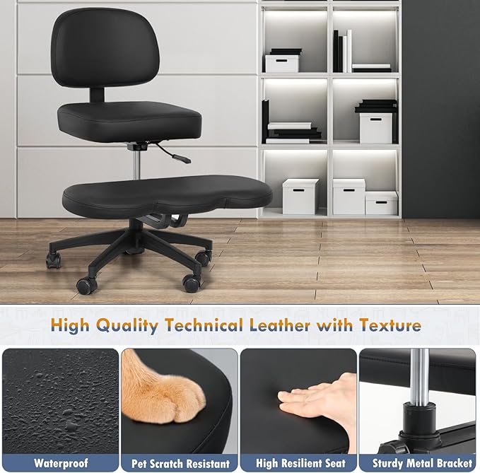 Qmetalart Cross Legged Office Chair,ADHD Friendly,Comfortable Meditation Criss Cross Chair with Wheels & Wide Seat,Kneeling Chair for Home,Office,Adults,Teenagers,Fidgety Sitters,Posture Improvement