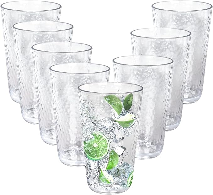 fulong 16 oz Plastic Highball Drinking Glasses, Set of 8 Water Beverage Tumbler Set, Unbreakable Plastic Cups for Soda, Ju...