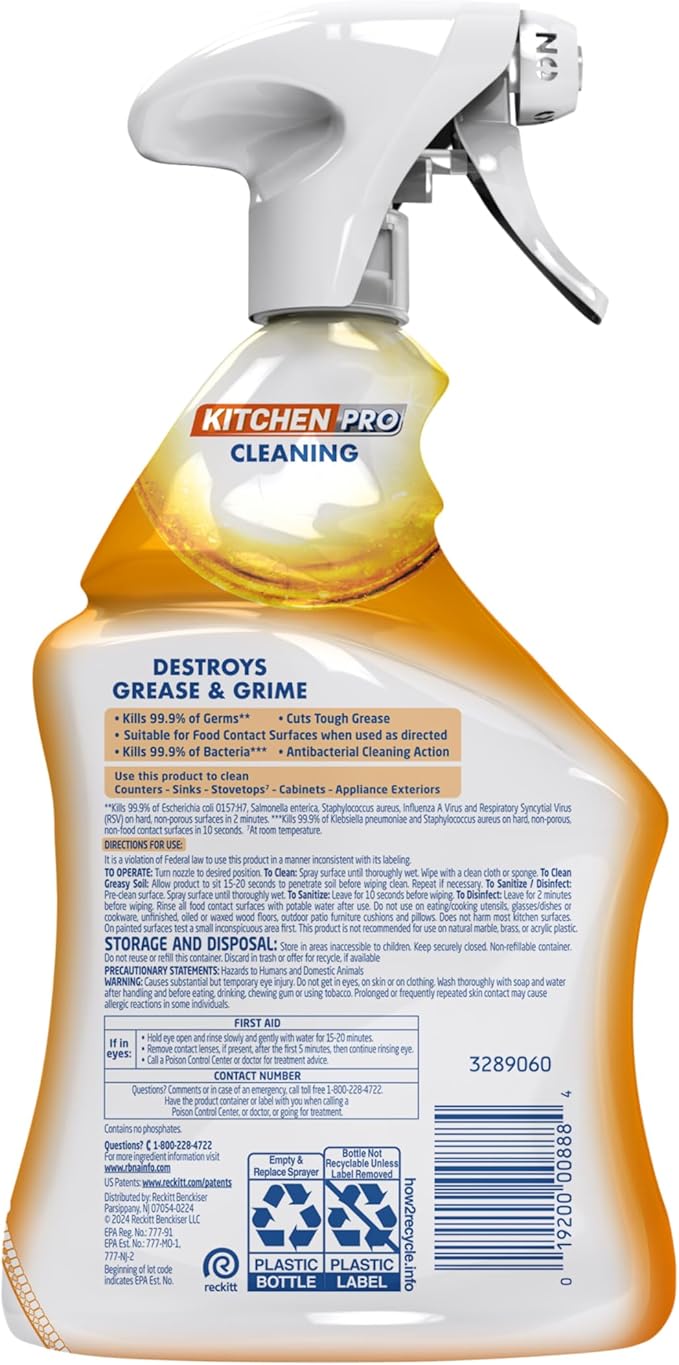 Lysol Pro Kitchen Spray Cleaner and Degreaser, Antibacterial All Purpose Cleaning Spray for Kitchens, Countertops, Ovens, and Appliances, Citrus Scent, 22oz (Pack of 4)