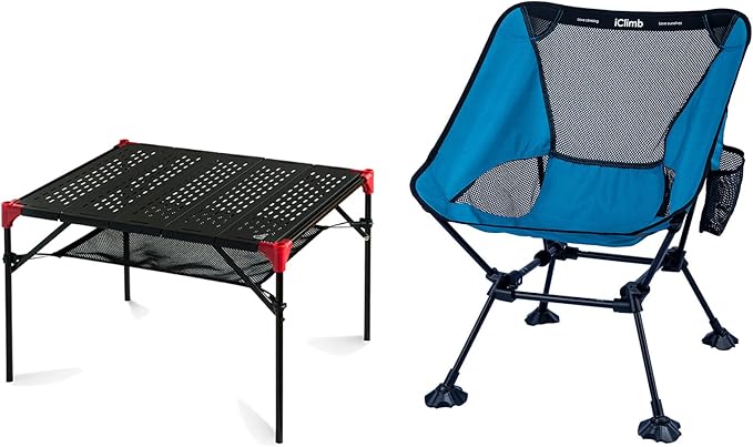 iClimb 1 Extendable Table and 1 Anti-Sinking Large Feet Chair Bundle, Ultralight Compact for Single Adult Outdoor Backpack...