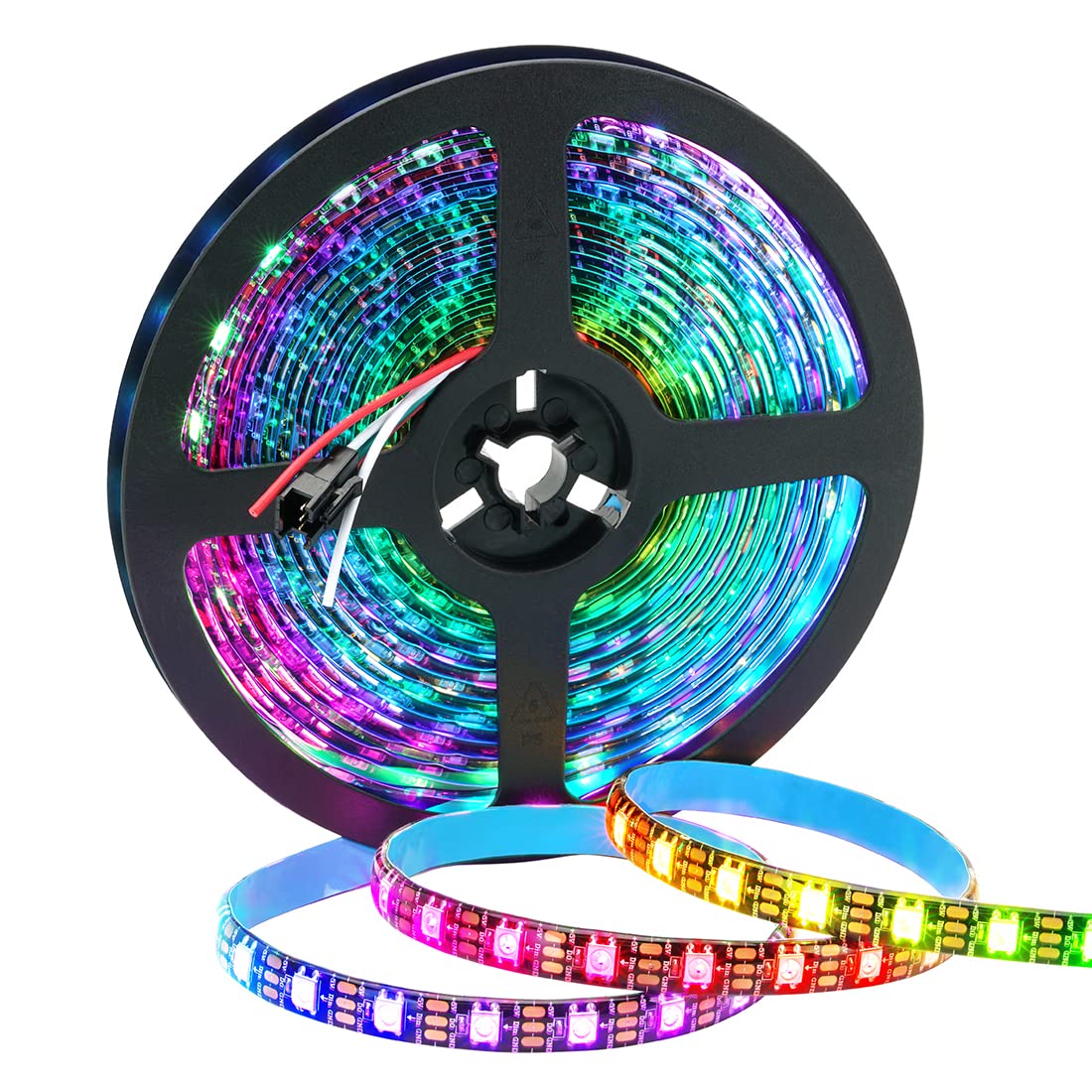 SEZO WS2812B ECO LED Strip Light 16.4FT/5M 60Pixels/m 300Pixels Individually Addressable Programmable 5050SMD Digital RGB Alloy Wires Flexible Dream Color IP65 Waterproof PCB Black DC5V