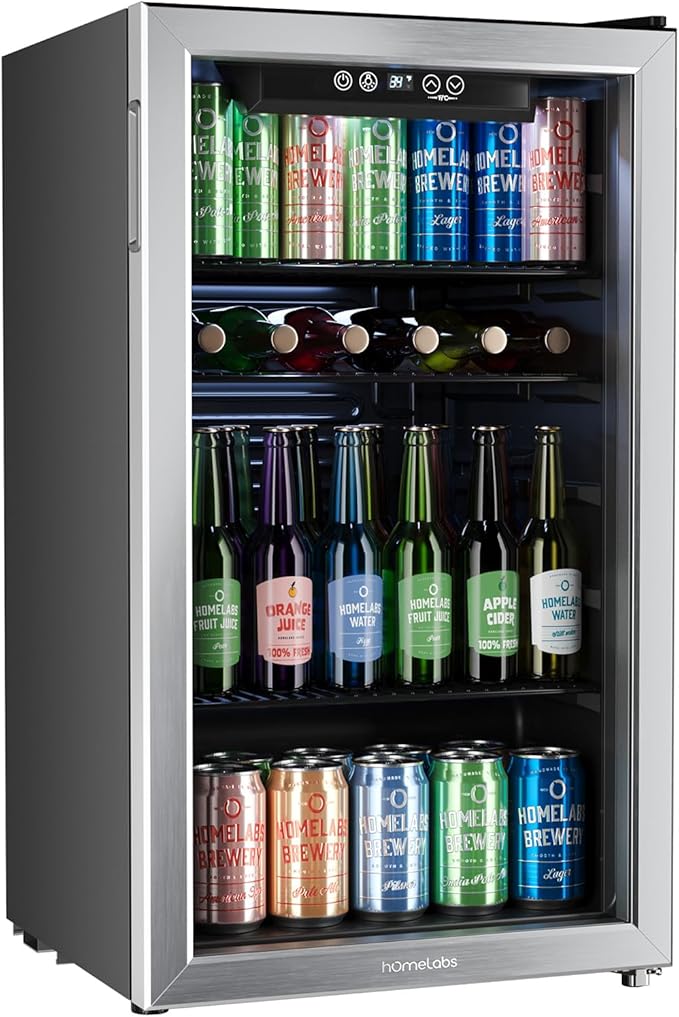 hOmeLabs Beverage Refrigerator and Cooler - 120 Can Mini Fridge with Glass Door for Soda Beer or Wine - Small Drink Dispen...