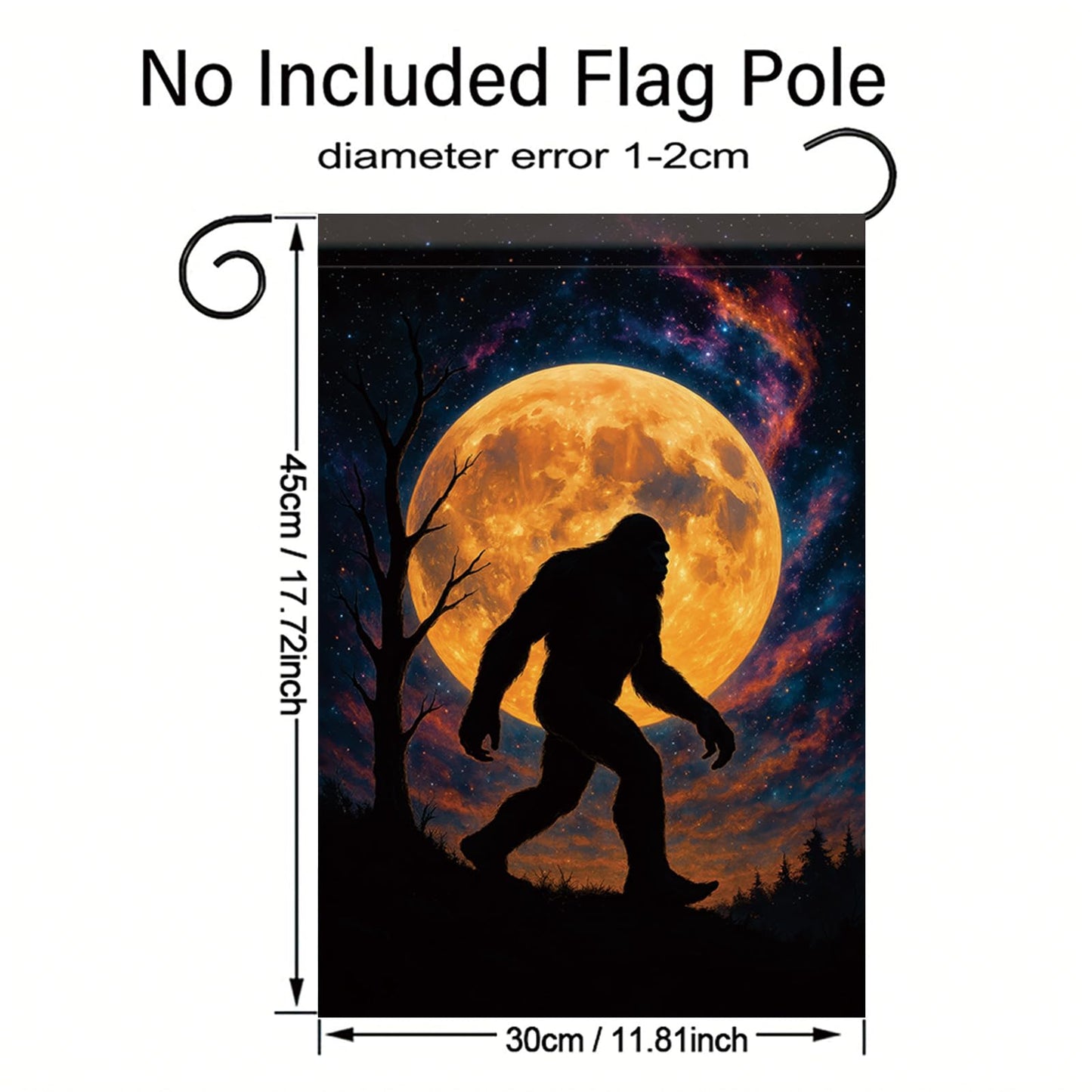 Starlit Patio Halloween Fall Garden Flag Sasquatch Flag 12x18 Inch Double-Sided Full Moon Forest Yard Banner Spooky Outdoor Decor for Porch Lawn Pathway Cryptid Lover Gift