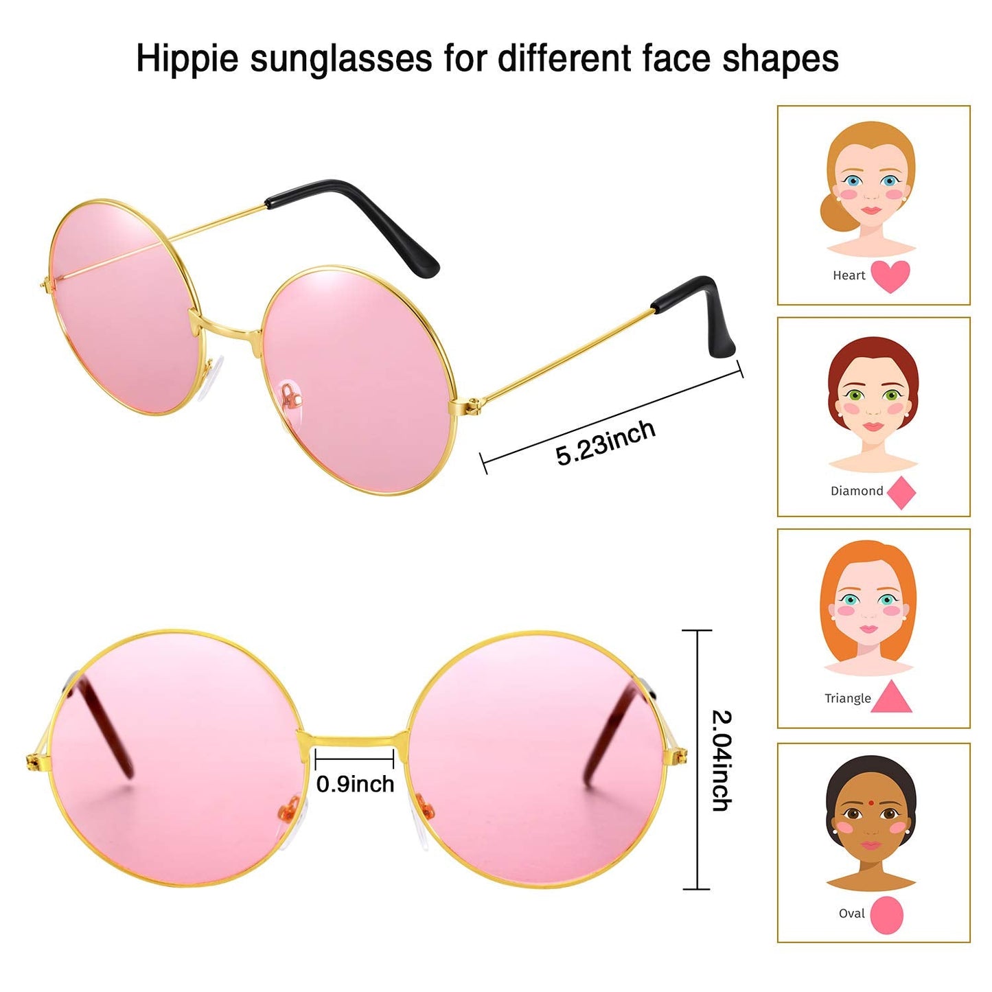Bememo 24 Pieces Hippie Headband Glass Costume Set 70s 60s Accessories for Women, Includes 12 Flower Headbands Crowns, 12 Round Groovy Sunglasses for Hippie Disco Halloween Party Supplies