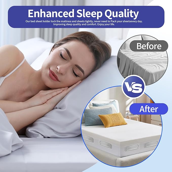 Bed Sheet Holders - 8Pcs - Sheet Holders Keep Sheets Firm & Tight - Bed Sheet Holders for Corners & Side,Fits Single,Queen,or King-Sized Bed,Easy Installation,No More Loose Sheets