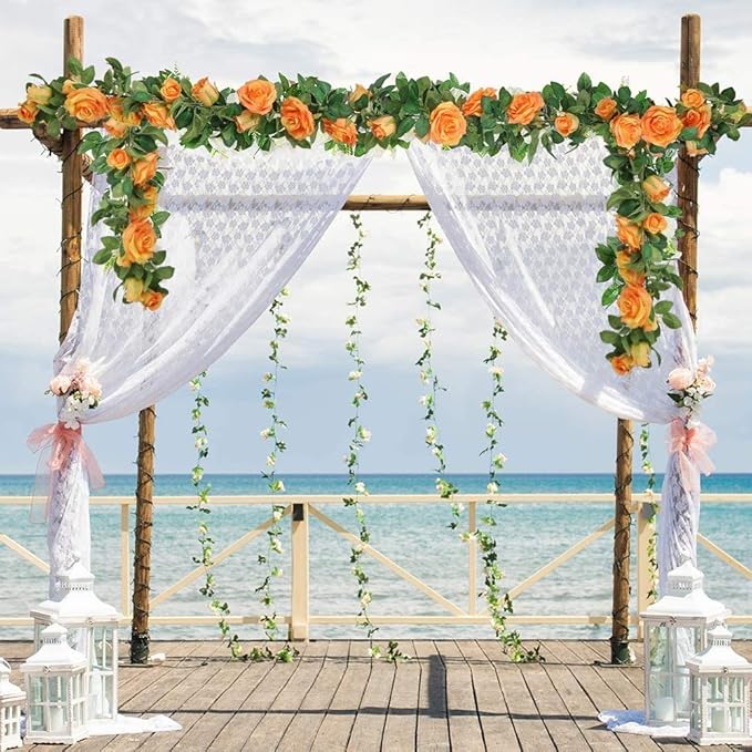 U'Artlines 3 Pack Artificial Orange Rose Vines Floral Garlands Total 19.5 Ft Fake Vine Silk Flower Garland for Indoor Outdoor Home Wedding Arch Garden Wall Decoration