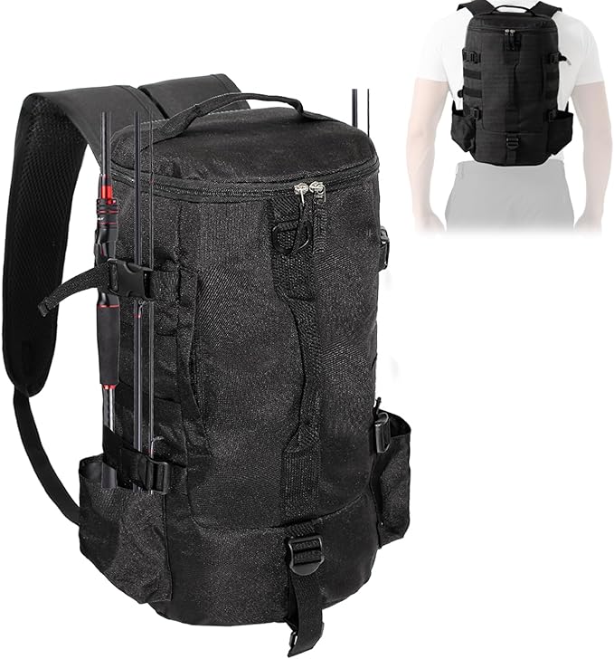 FishingPepo Fishing Tackle Backpack with Rod & Bottle Holder, Lightweight Outdoor Water-Resistant Fishing Gear Shoulder St...