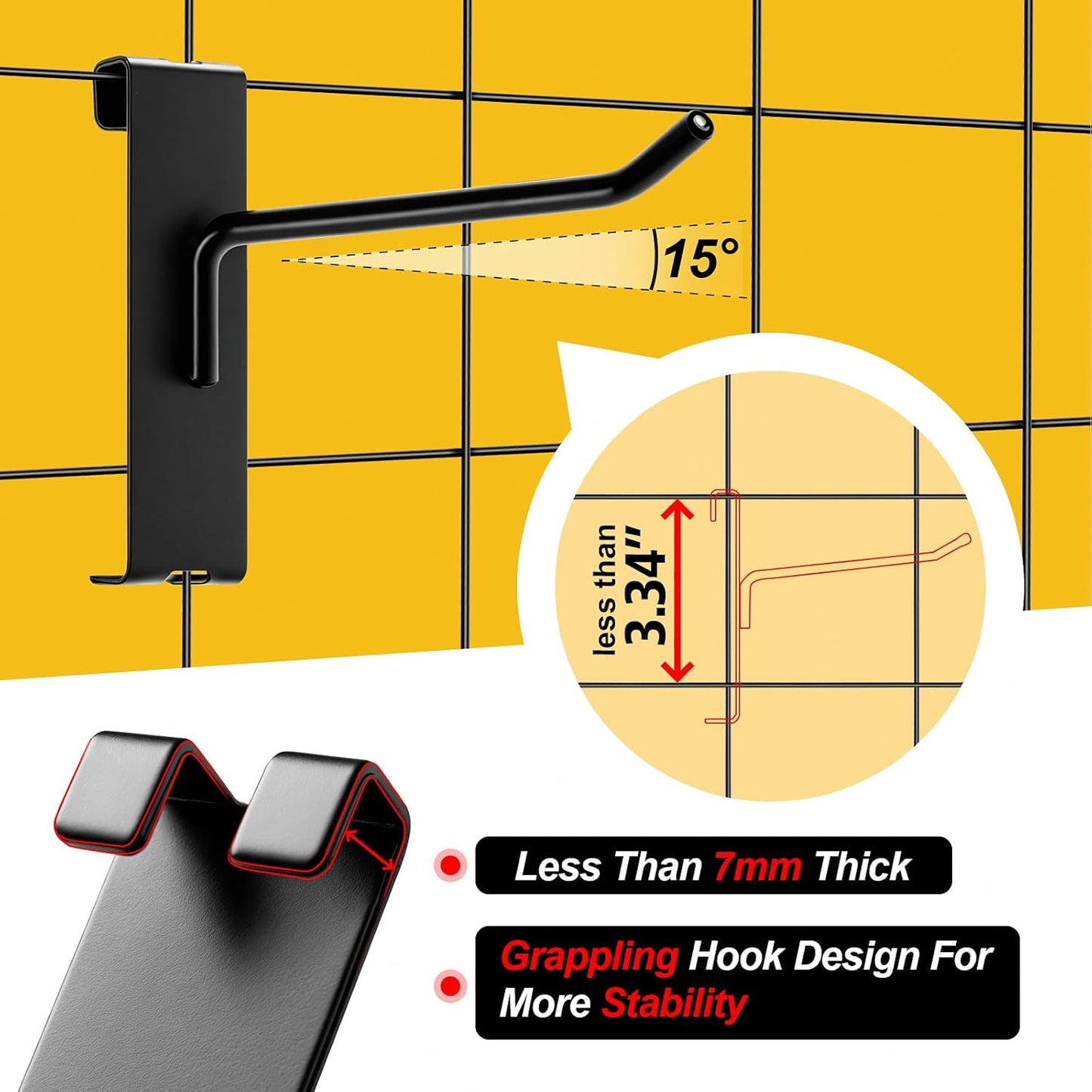 Gridwall Hooks 8 Inch, 60 Pack Heavy Duty Display Hooks for Grid Wall, Grid Panel Hooks Hangers, Grid Wall Accessories for Retail, Craft Shows, Home Setup and Customized Display, Black