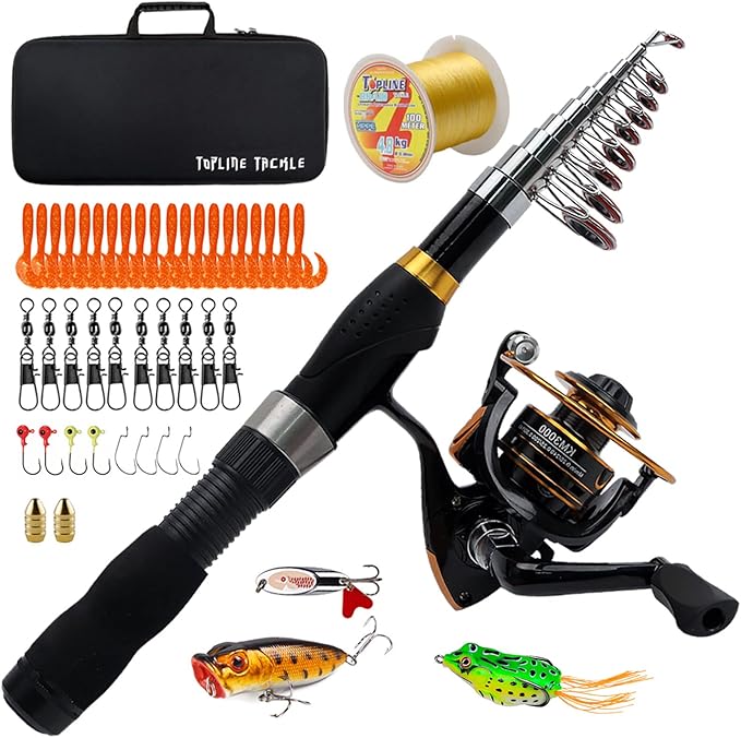Collapsible Fishing Rod and Reel Combo, BalanZze Telescopic Fishing Rod with Spinning Reel, Portable Collapsible Fishing P...