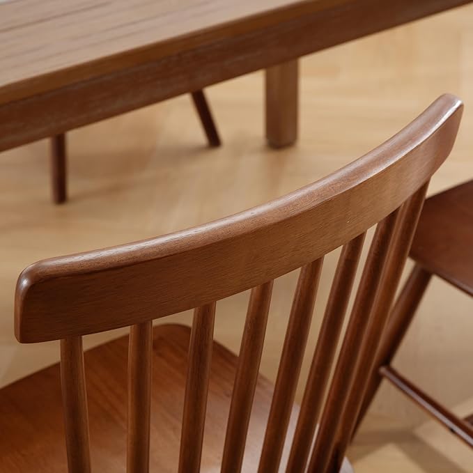 LZAREAL Windsor Dining Chairs Farmhouse Dining Chairs Set of 4 Modern Wood Kitchen Chairs Mid Century French Country Spindle Chair for Dinning Room Kitchen Restaurant Bar Canteen Library, Walnut