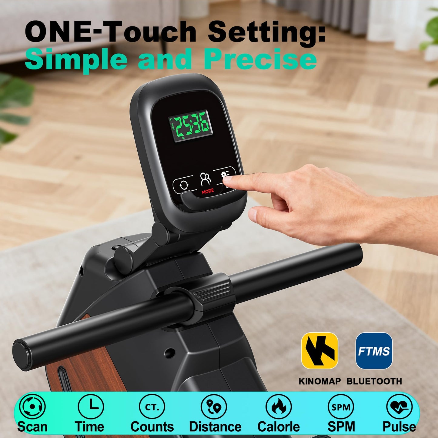 AeroMaze Rowing Machine Magnetic Rower with 16 Resistance Levels, Quiet Home Rowing Machine for Cardio Training, APP Connection, 160 kg Load Capacity, Vertical Storage