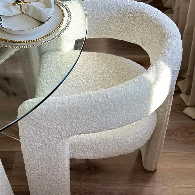 DAYALANE Modern Barrel Dining Chairs Set of 4, Upholstered Boucle Dining Room & Kitchen Chair with Curved Back, Comfy Accent Side Reading Armchair for Living Room Bedroom Kitchen Home Office, White