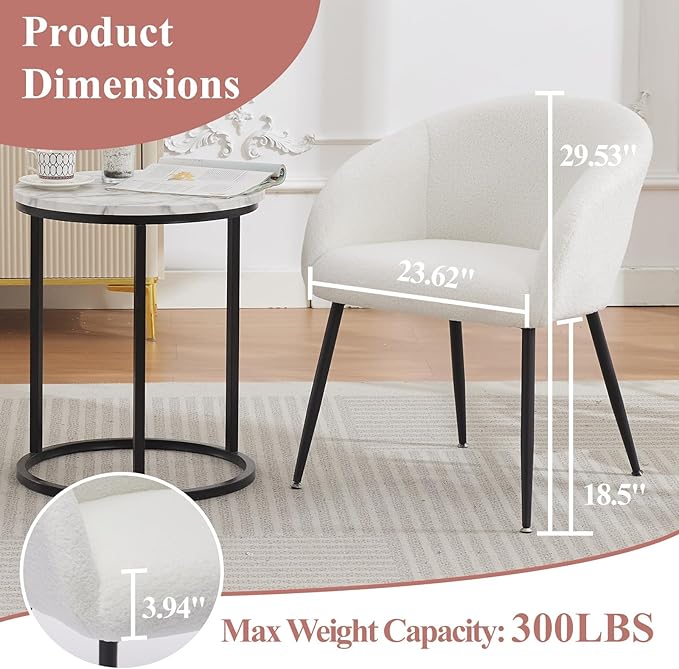 YDcosyfy Modern Small Accent Chair, Comfy Sherpa Makeup Vanity Chair with Metal Legs, Decorative Chair no Wheels for Living Room, Dressing Room, Bedroom, White