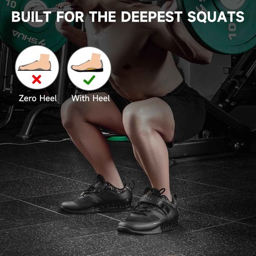 MANUEKLEAR Strong Anti-Slip Deadlift Lifting Squat Shoes for Men, Professional Training Weightlifting Shoes for Men and Women with Rubber Non-Slip Sole Obsidian Black