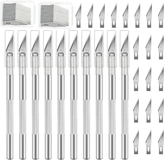10 PCS Exacto Knife with 20 PCS Spare Sharp Blades, Profession Craft Hobby Knives for DIY, Art, Cutting, Modeling, Scrapbooking and Stencil(Sliver)