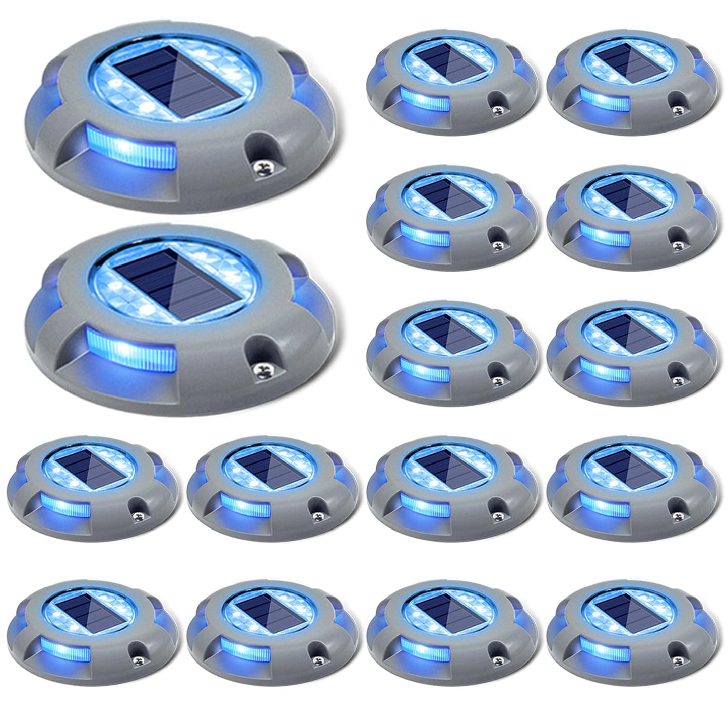 SIEDiNLAR Solar Deck Lights Driveway Dock Light LED Solar Powered Outdoor Waterproof Road Markers for Step Garden Sidewalk Stair Ground Pathway Yard 16 Pack (Blue)