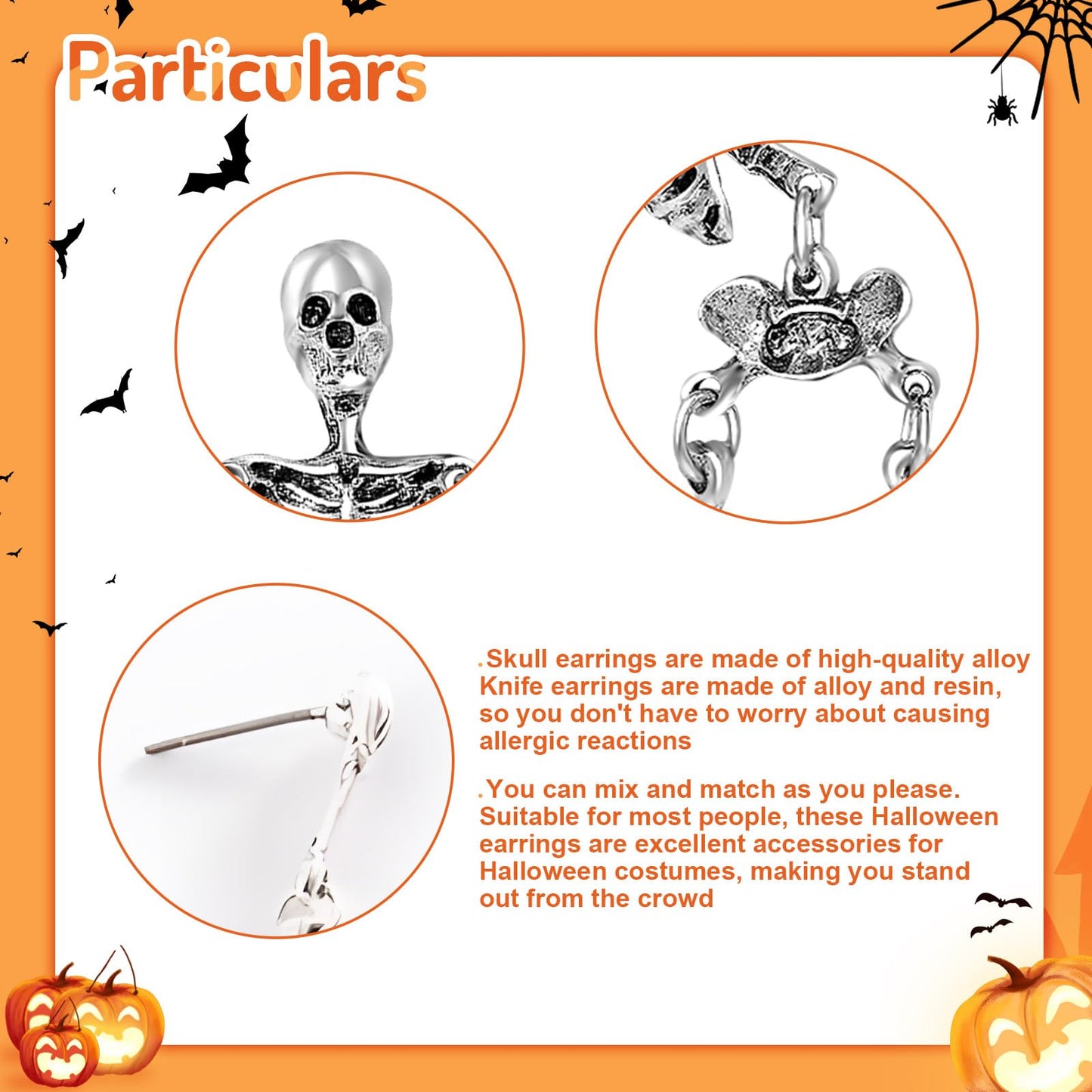 Halloween Earrings Skeleton Skull Earrings for Women Punk Gothic for Halloween Party Cosplay Jewelry (Skeleton-D)