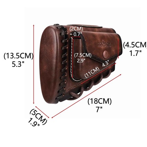 Tourbon Leather Rifle Stock Protective Holder Slip on Recoil Pad Cheek Rest Riser with Cartridges Pouch (Brown)