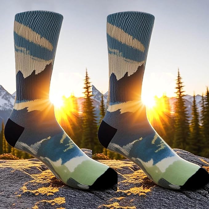 Wool Breathable Lightweight Hiking Socks: Men Moisture Wicking Printed Gear - Forest Camping Trekking Outdoor - 2-Pack
