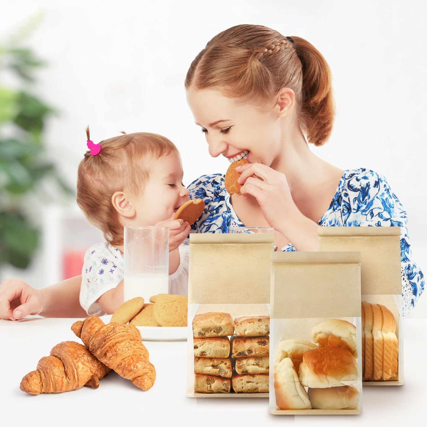 Ohuimrt 50 PCS Bread Bags for Homemade Breads, 11 x 5.1 x 3.9 Inches Brown Kraft Paper Bakery Bags with Tin Tie Tab Lock Sourdough Bread Bags with Window Baked Foods Packaging Storage
