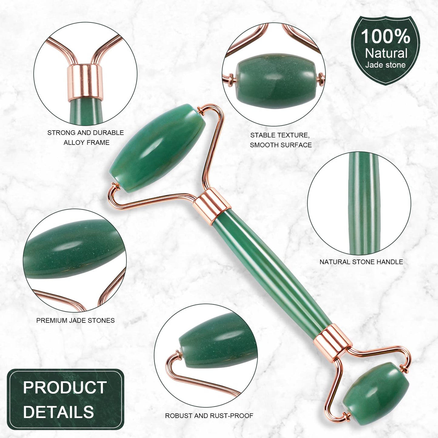 Jade Roller for Face, Facial Roller Massager Skin Care Tool, Gua Sha Facial Tools for Face, Neck, Eyes, Reduce Puffiness of The