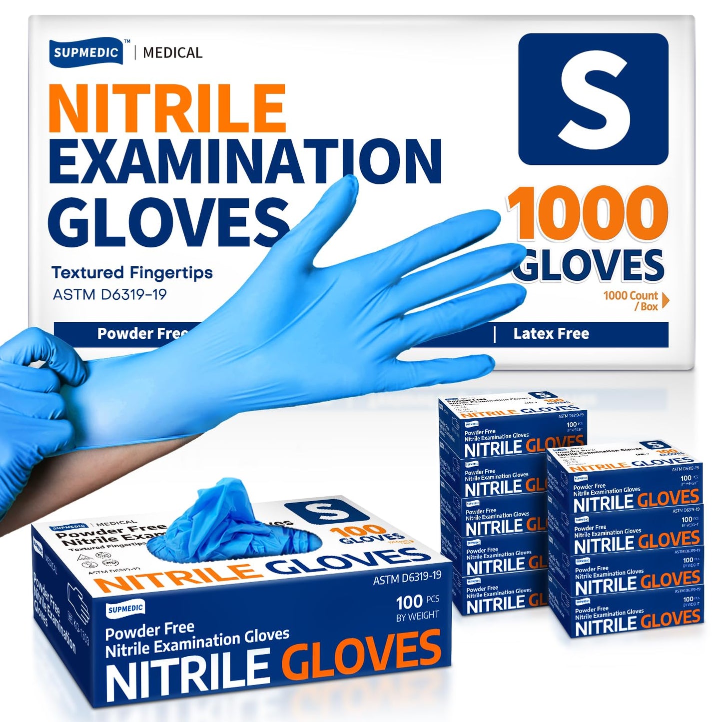 Supmedic Nitrile Exam Glove, 3.5 mil Disposable Medical Gloves Powder-Free Latex-Free Food Safe Cleaning Cooking,1000 pcs Blue (Small)
