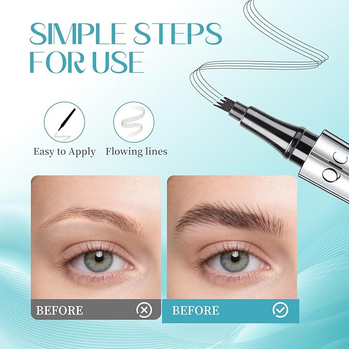 Microblading Eyebrow Pencil, Eyebrow Pen, Faux Brow Filling with 4-Fork-Tip Create Natural Hair-Like Brows Last All Day Makeup Brow Stylist Definer Waterproof (dark brown)