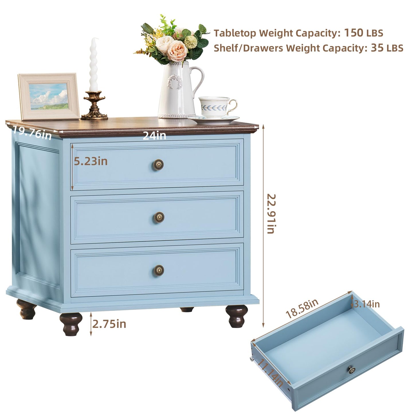 Joaxswe Farmhouse Dresser and Nightstand Sets 3 Piece, Nightstands Set of 2 and 7 Drawers Dresser for Bedroom, 54" Wide Dresser and 24" Inch Night Stand Set for Bedroom, Living Room, Hallway
