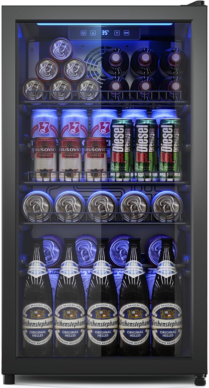 Tehanld Beverage Fridge, 130 Can Mini Fridge With Glass Door, Beverage Cooler Refrigerator, Wine Drink Beer Cooler, Adjust...