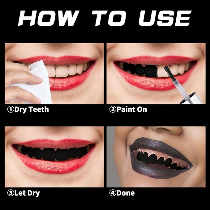 MEICOLY Black Tooth Paint,Black Out Tooth,Tooth Blackout,Rotten Decayed Cruddy Missing Teeth Makeup,Professional Cosplay Teeth,Temporary Teeth Paint for Halloween SFX Special Effects Makeup,Dry Fast