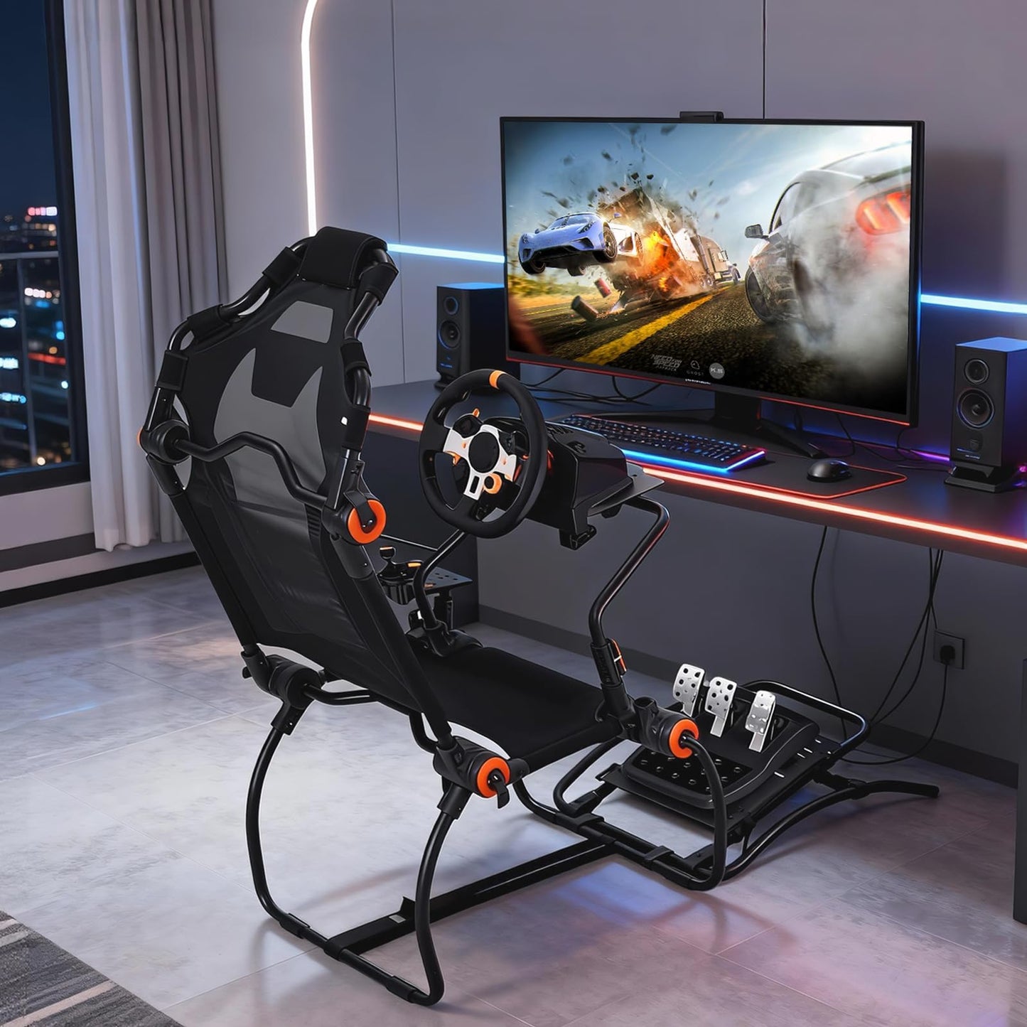 Racing Wheel Stand,Foldable Racing Simulator Cockpit for g923/g920/g29, Steering Wheel Stand & Foot Pedal Angle Adjustable,Sim Racing Cockpit for Thrustmaster t248p, Fanatec, Hori, Mad Catz.