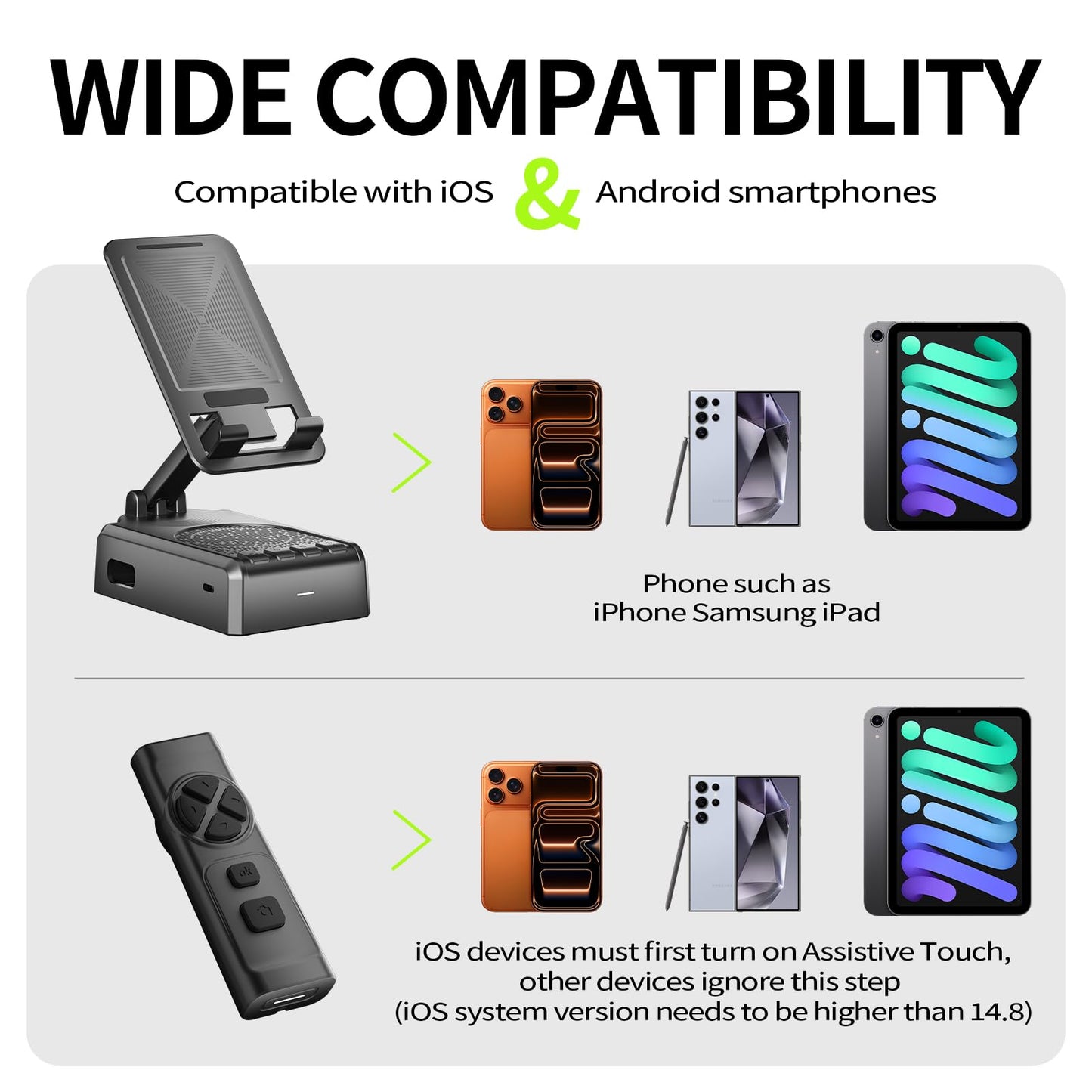 Cell Phone Stand with Bluetooth Speaker and Remote Control(Video Control/Camera Control),Birthday Gift, Portable Bluetooth Speaker for Home and Outdoors, All Day Playtime, Compatible with iOS/Android