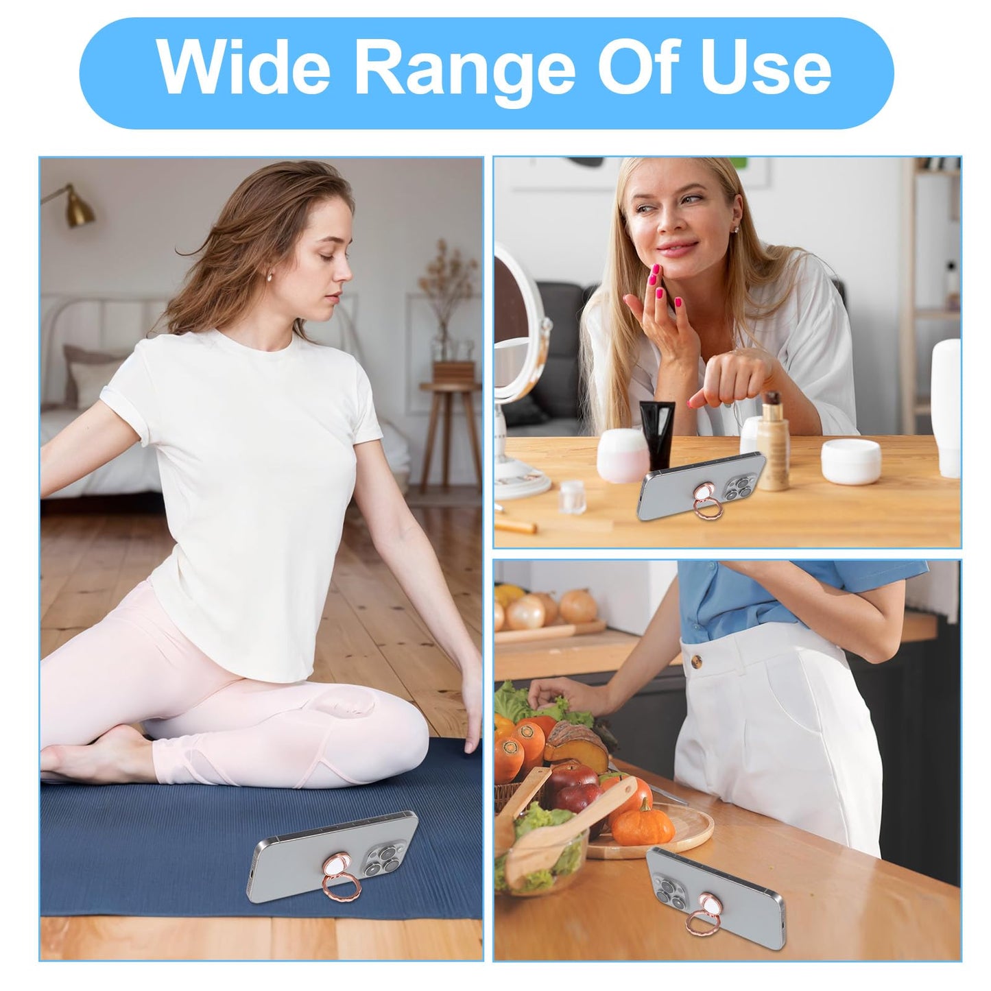 4Pcs Mirror Cell Phone Grip Stand Built-In Mirror For Case, Bow Metal Finger Ring Socket Grip Kickstand Cell Phone Ring Holder F