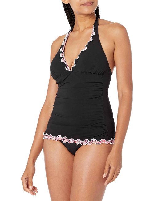 Pretty Wild Solid Halter Tankini Black