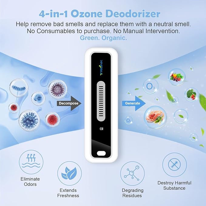 Mini USB Fridge Deodorizer with Led Display, Rechargeable Refrigerator Deodorizer, Reusable Fridge Odor Eliminator for Fridge, Car, Closet, Wardrobe, More Effective Than Baking Soda and Charcoal Bags