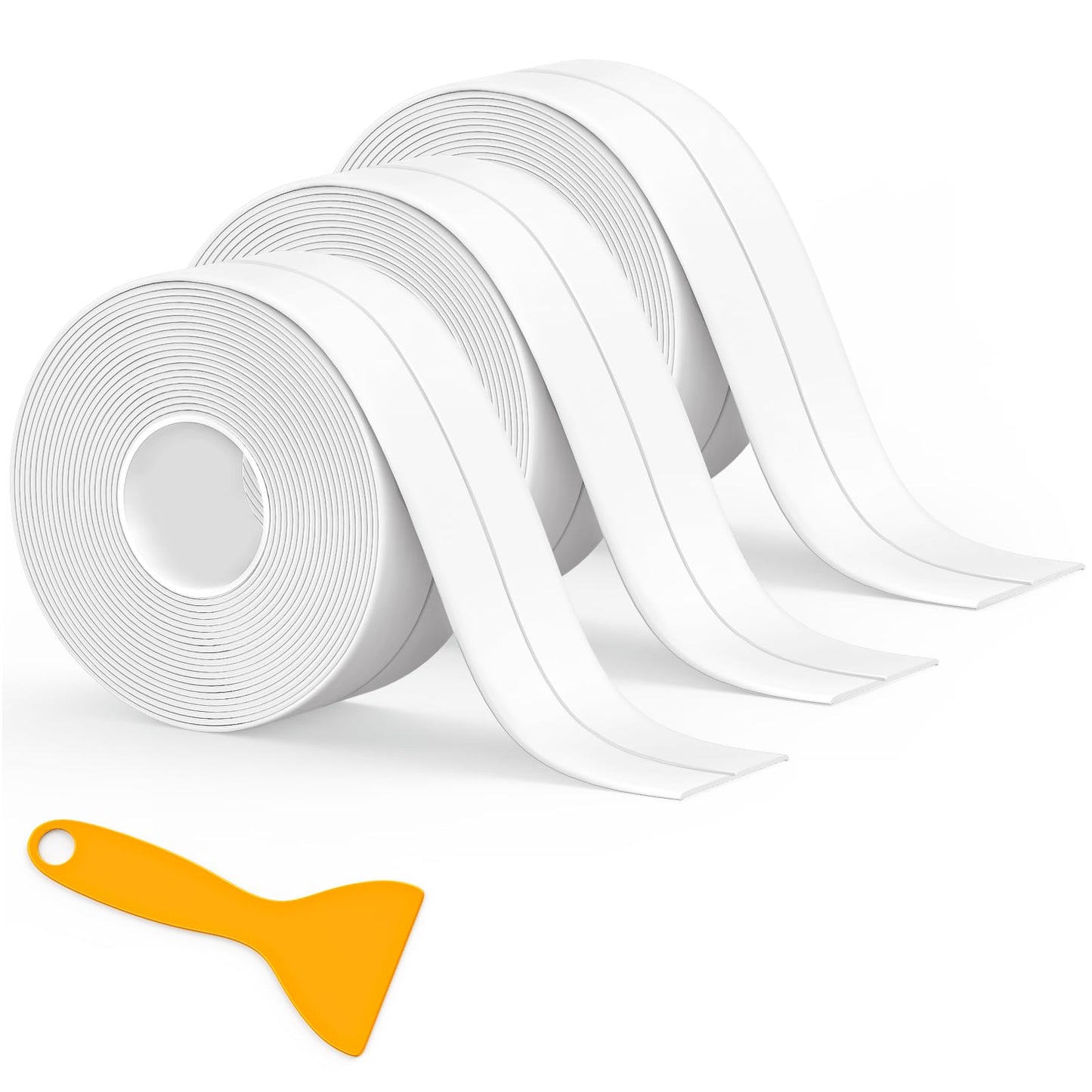 Caulk Tape Waterproof Self Adhesive, 3 Rolls Toilet Caulk Sealing Strip, Bathtub Caulking Sealant Tape for Kitchen, Bathroom, Countertop, Sink, Floor Wall Edge Protector(1.5" x 10.5Ft)