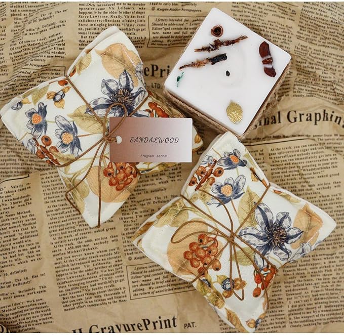 AUCUDA Christmas 4pcs Sandalwood Scented Sachet Bags for Drawers and Closets Decorations, Potpourri Packets for Women Clothes Storage, Winter Holiday Fragrance Pillow for Bedroom Indoor, Fresheners.