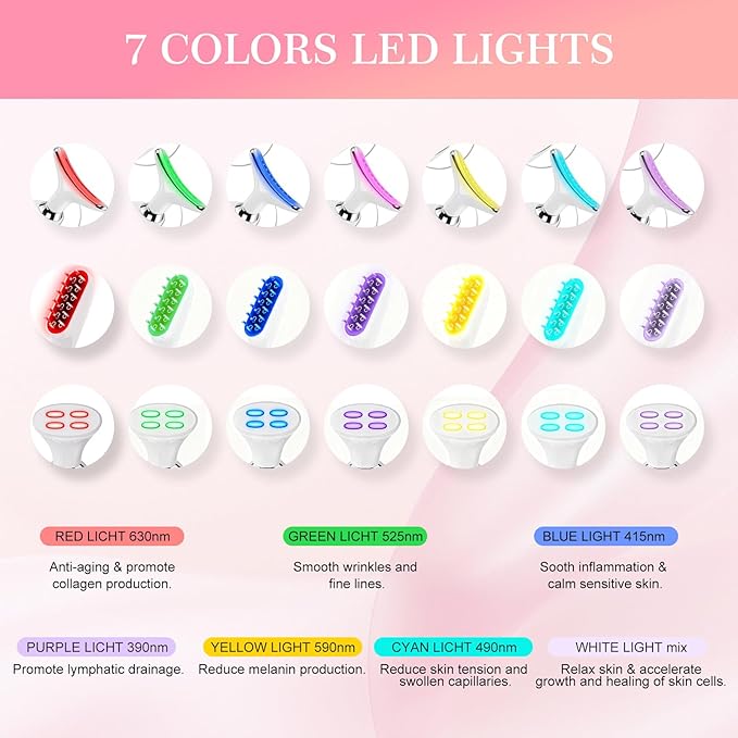 Multi-Functional-Red-Light-Therapy-for-Face and Neck-Eye-Head Massager,7 Colors Skin Rejuvenation Lifting Facial Massager for Toning,Glow Boost，Wrinkle&Dark Circle Reducer (Black)