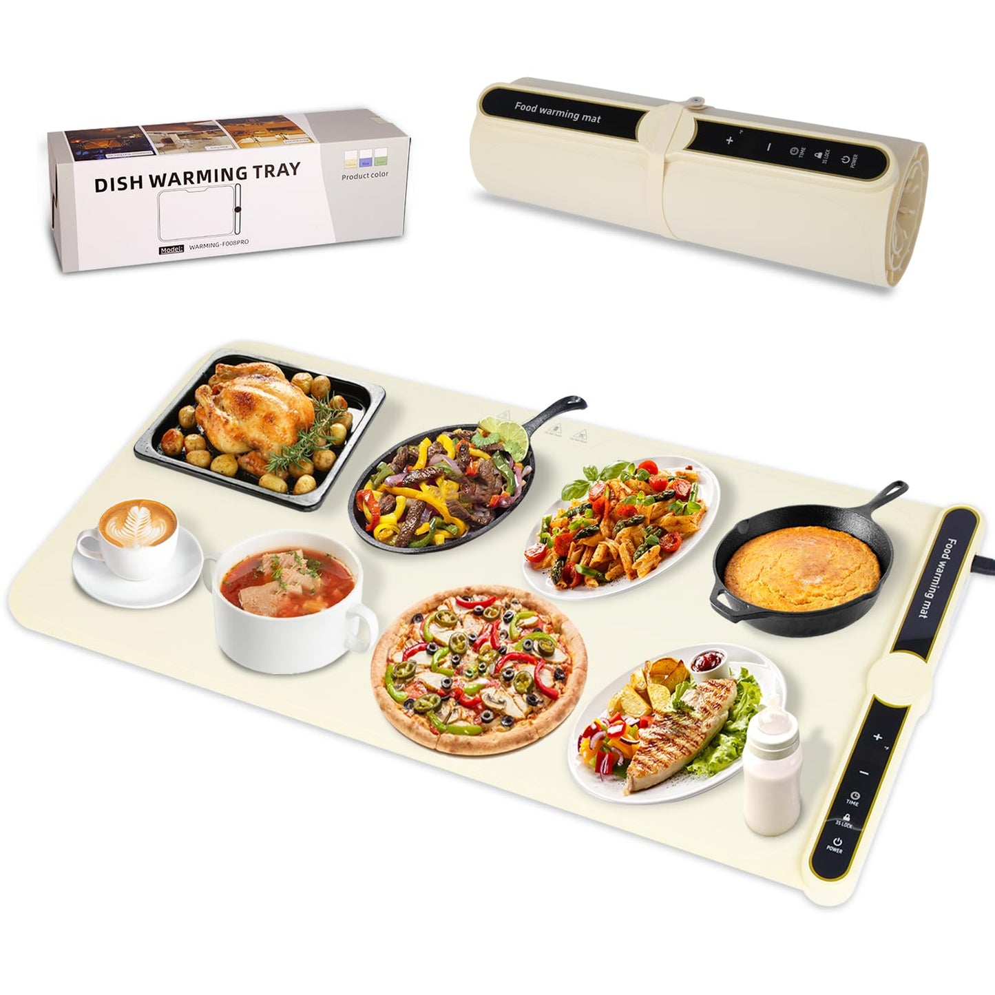 31.8 inches Silicone Warming Mat for Food,248℉ Fast Full Surface Heating Electric Warming Tray, 9 Level Temperature Adjustable Warming Kitchen Mat, Roll Up Food Warmer Mat for Countertop
