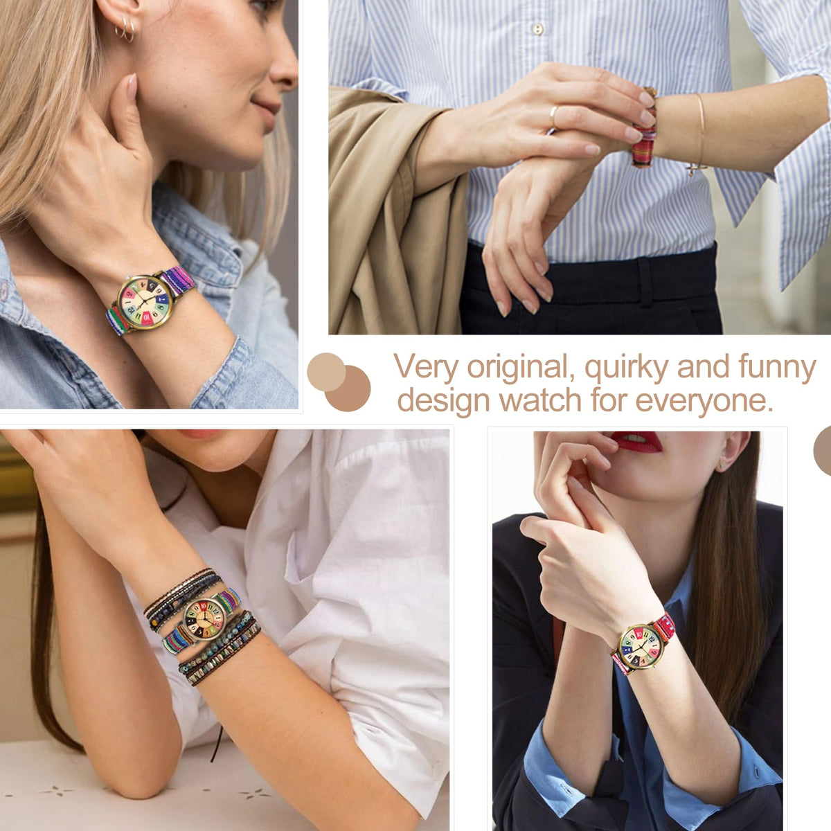 AstraMinds Ladies Wrist Watches for Women - Boho Hippie Large Surface Watches, PU Leather Woven Rainbow Watch Mother‘s Day Gift for Women Adults Mother (Warm Red)