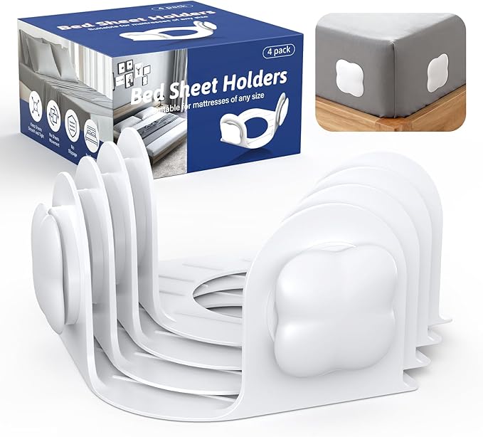 Sheet Holders Bed Sheet Grippers - Fitted Sheet Holder for Corners Keep Sheets Firm & Tight Fit All Sheet Sizes Sheet Straps Clips Easy Installation