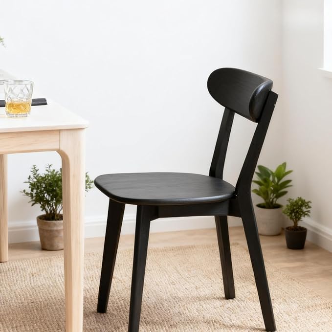 Hymus 100% Solid Oak Wood Dining Room Chairs - Practical Kitchen Chairs for Dining Room, Kitchen, Living Room (4, Black)