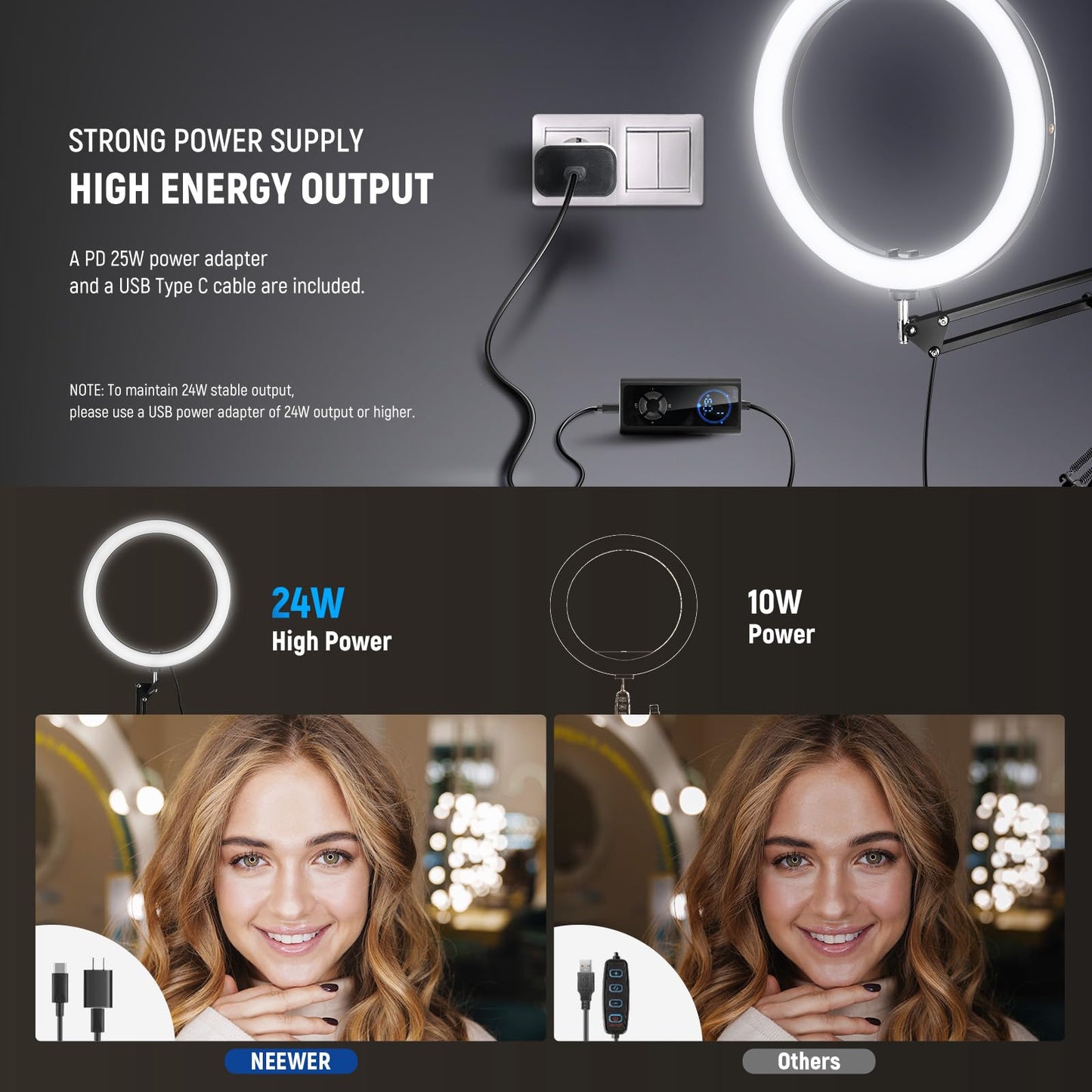 Neewer 12 24W High Power Led Ring Light Compatible With Iphone, 60 Overhead Folding Light Stand/Phone Holder Mount For Video Rec