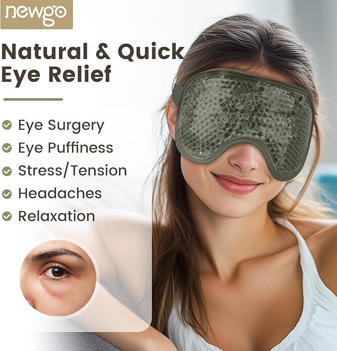NEWGO Cooling Eye Mask for Puffy Eyes, Cold Eye Mask Eye Ice Pack for After Eyes Surgery, Tension Stress Relief, Itchy Eyes, Headaches, Dark Circles - Army Green