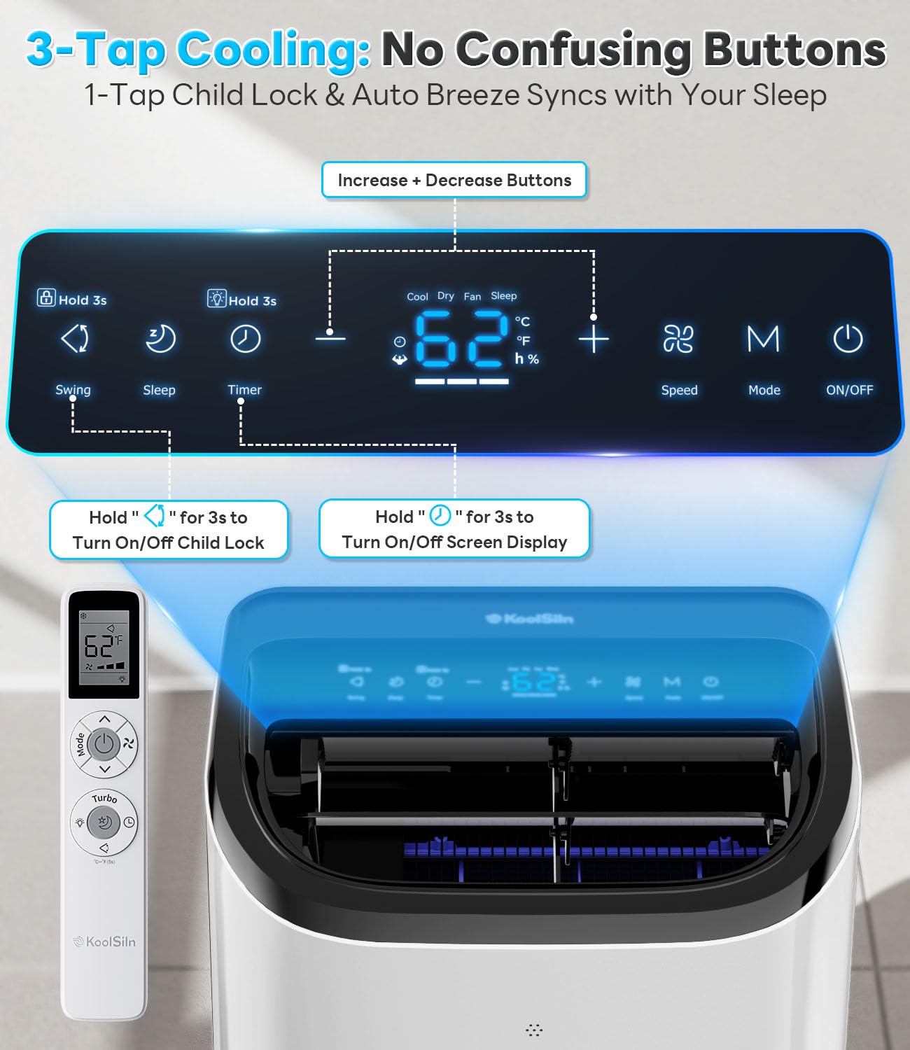 10,000 BTU Portable Air Conditioner Cools Up to 450 Sq.Ft, Auto-Evaporation Low Noise Portable AC Unit with Remote Control Fits for Large Room, Office, Garage, White