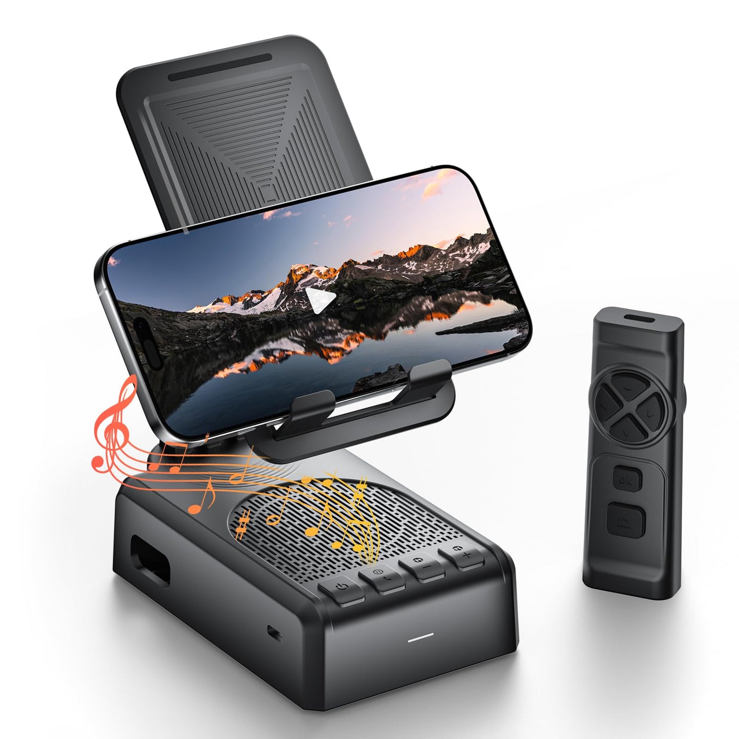 Cell Phone Stand with Bluetooth Speaker and Remote Control(Video Control/Camera Control),Birthday Gift, Portable Bluetooth Speaker for Home and Outdoors, All Day Playtime, Compatible with iOS/Android