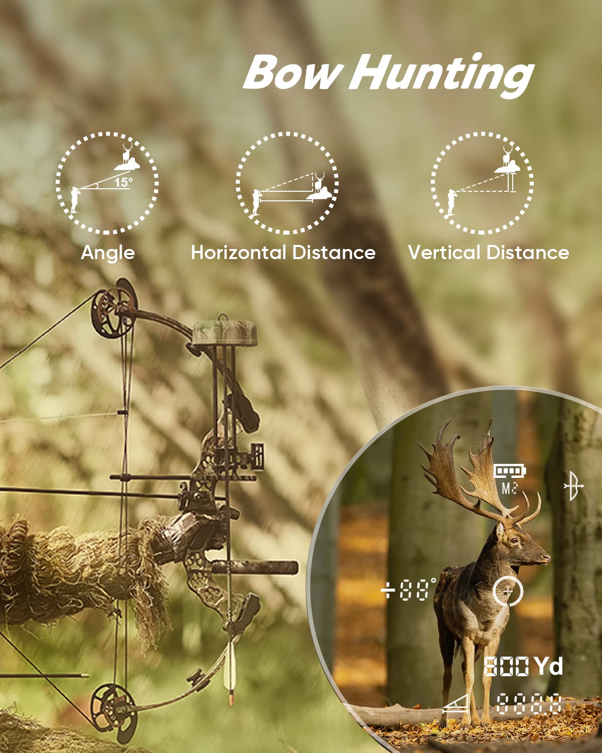 Wosports Hunting Rangefinder, 800 Yards Laser Range Finder With Bow Hunting Mode (Angle, Height, Horizontal Distance), Target Lo