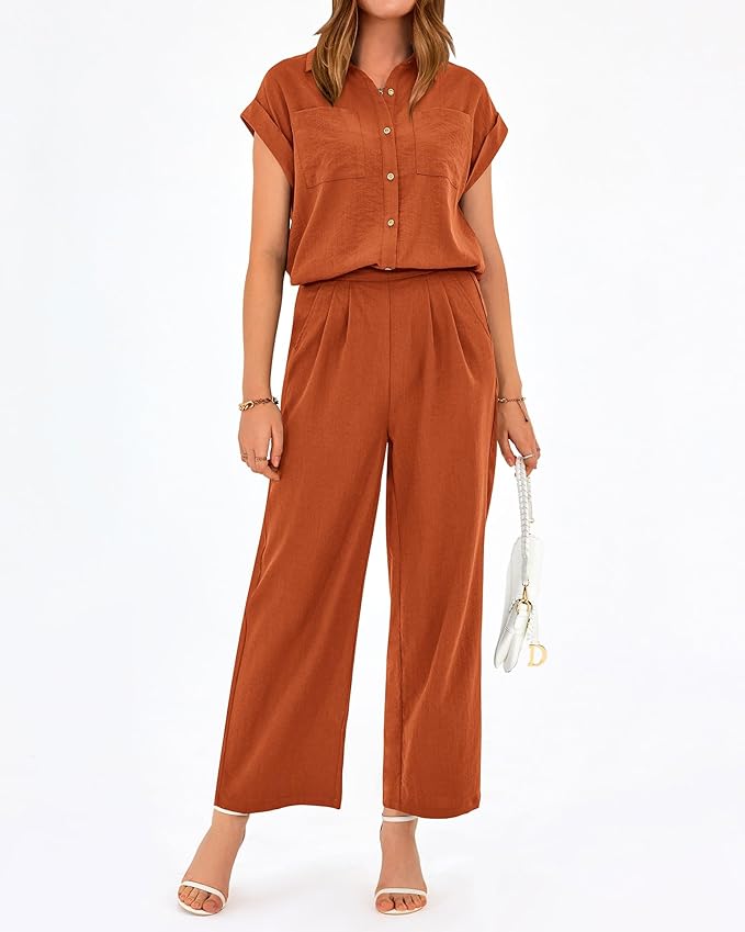 PRETTYGARDEN Womens 2 Piece sets Summer Cap Sleeve Tops Palazzo Pants Dressy Casual Vacation Travel Outfits Tracksuits