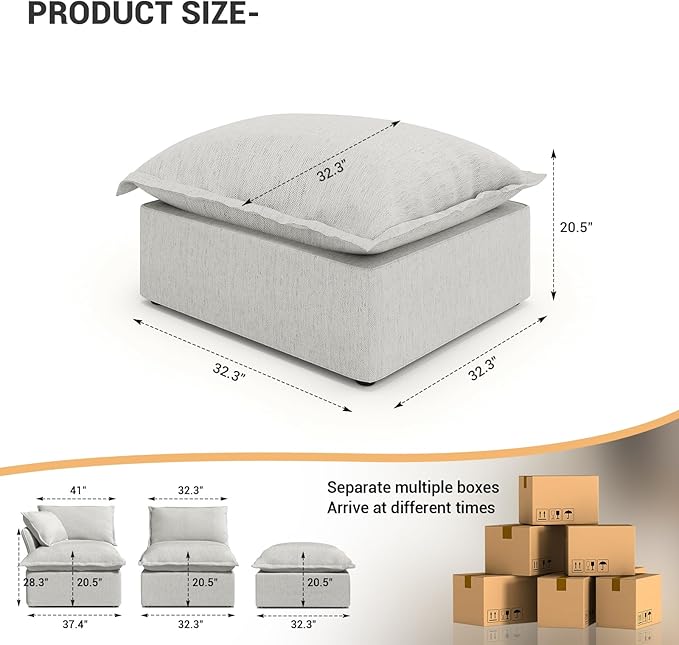 Intuition Decor Ottoman Module for Modular Sectional Sofa,Ottoman Seat for Sectional Sofa Couch Extra Deep Couches,Grey